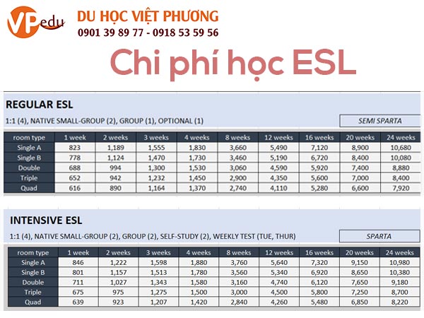 Bảng chi phí học tiếng Anh ESL tại CIP, Philippines