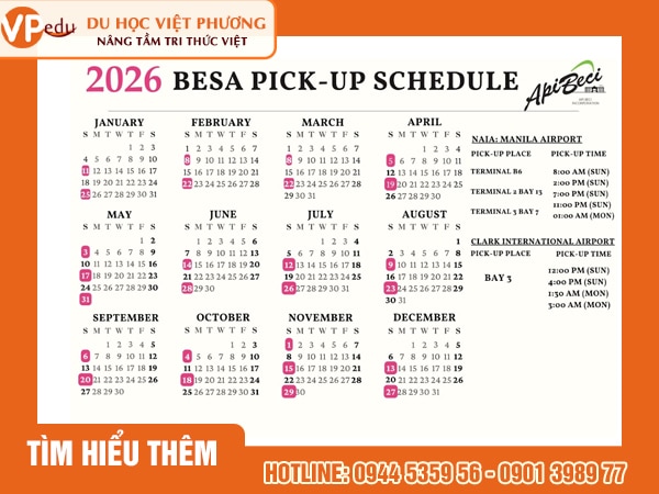 Lịch đưa đón học sinh tại sân bay của trường anh ngữ ApiBeci