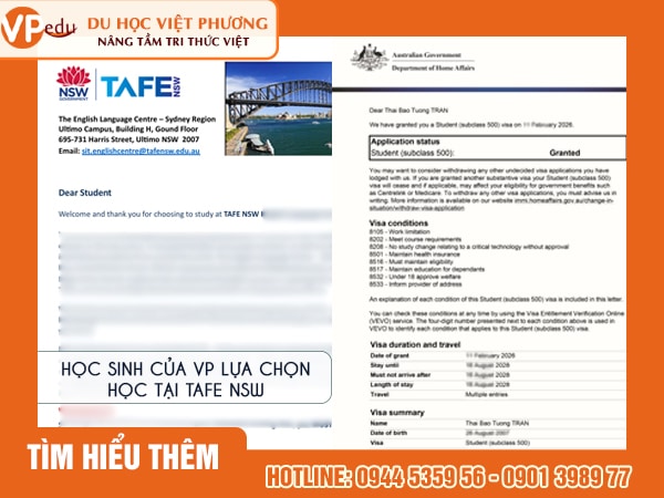 Học sinh của Việt Phưng lựa chọn học tại TAFE NSW