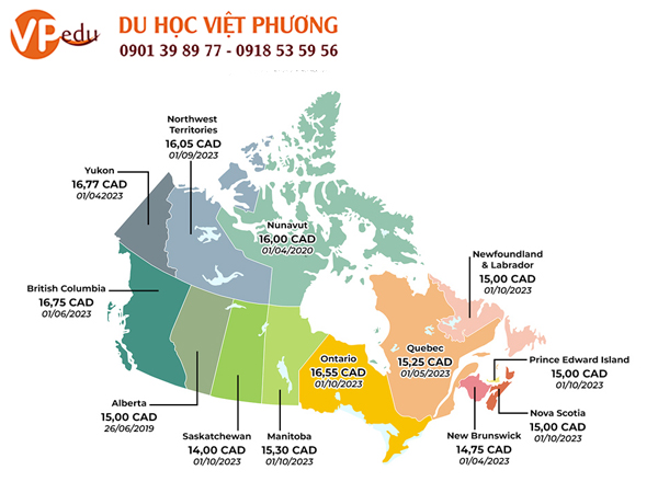 Cập nhật mức lương tối thiểu ở Canada phân theo khu vực