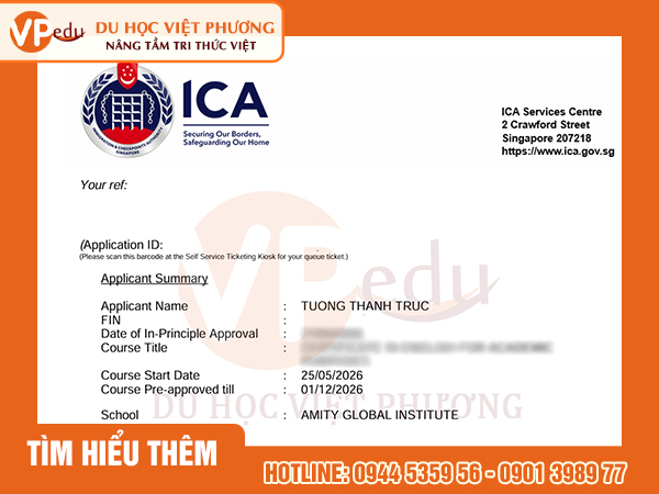 IPA Du học Singapore của học sinh nhà Việt Phương tại trường Amity