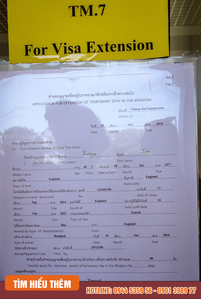Hình ảnh thực tế về điểm form khi gia hạn visa ED tại Thái Lan