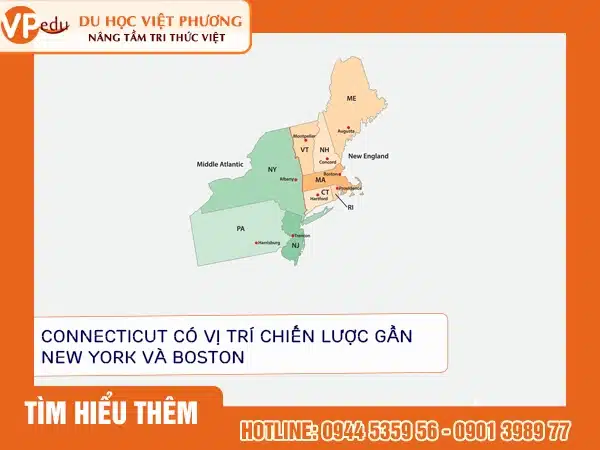 Connecticut có Vị trí chiến lược gần
New York và Boston