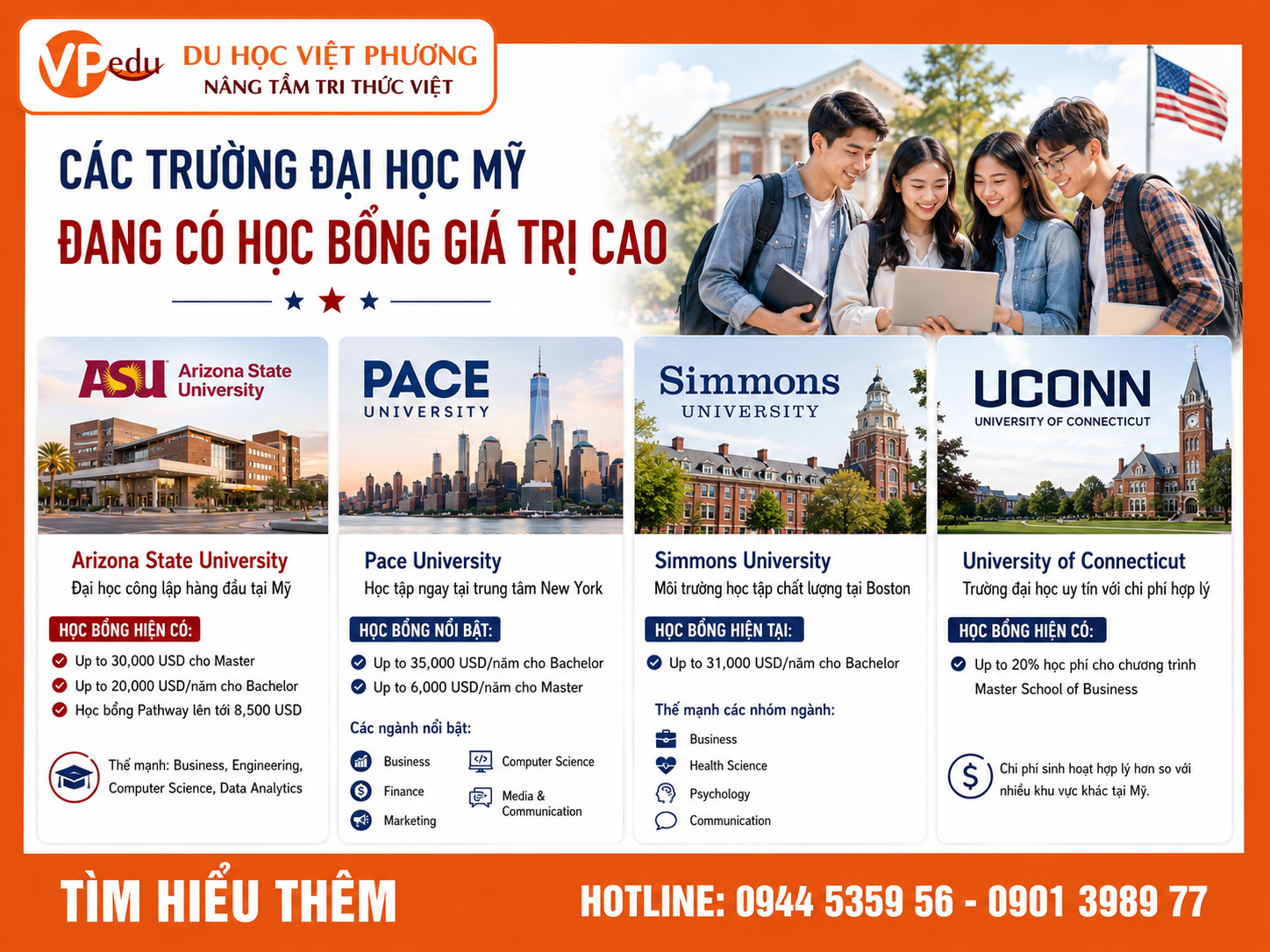 Các trường có giá trị học bổng giá trị cho sinh viên Việt Nam
